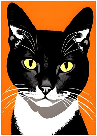 Plakat Czarny kot na pomarańczowym tle
