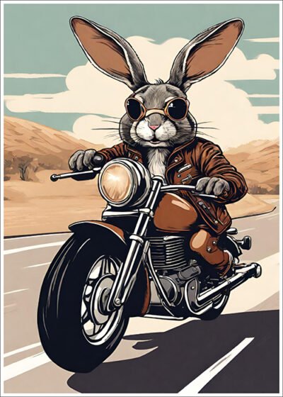 Plakat Królik na motocyklu