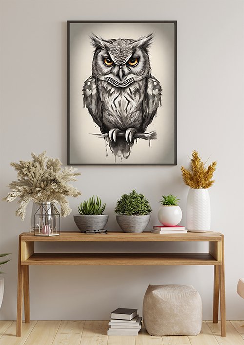 Plakat Sowa z żółtymi oczami kompozycja