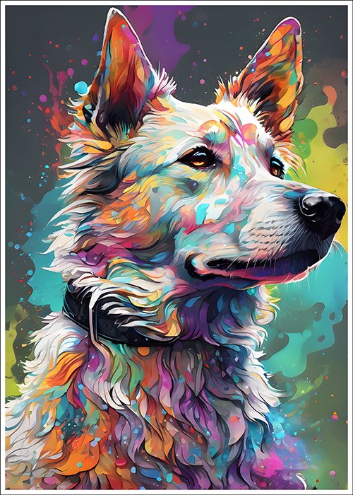 Plakat Biały pies fantazyjnie