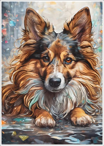 Plakat Brązowo-biały pies fantazyjnie