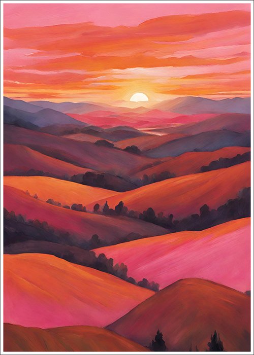 Plakat Czerwony zachód słońca w górach