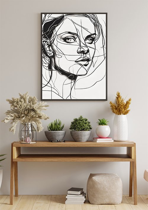 Plakat Kobieta rysowana kreską kompozycja