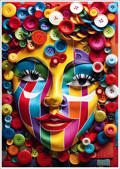 Plakat Pstrokata twarz w guzikach