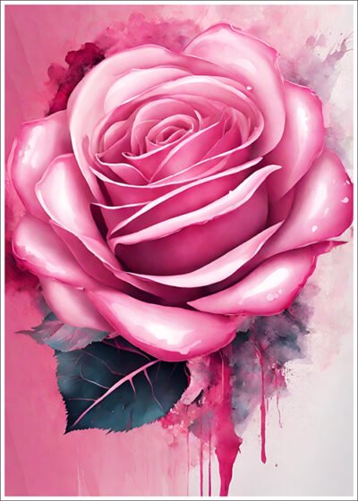 Plakat Różowa róża z listkiem