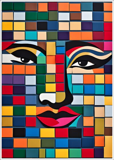 Plakat Twarz z kolorowych tkanin