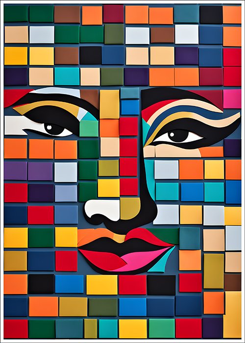 Plakat Twarz z kolorowych tkanin