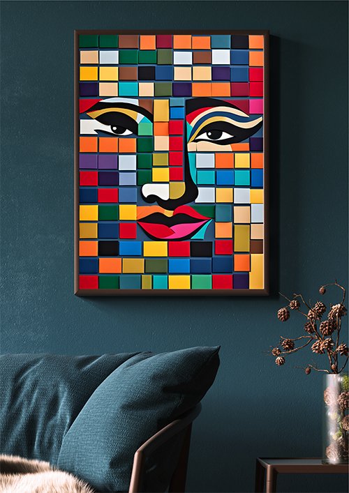 Plakat Twarz z kolorowych tkanin kompozycja