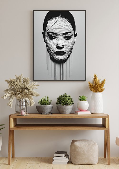 Plakat Twarz z nici kompozycja