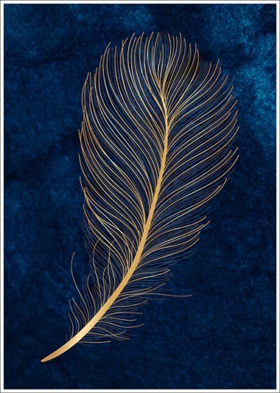Plakat Złote pióro na granatowym tle