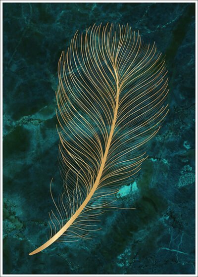 Plakat Złote pióro na zielonym tle