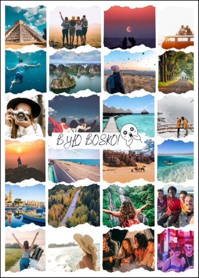 Kolaż zdjęć z napisem BYŁO BOSKO