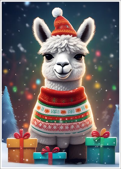 Plakat Świąteczna lama
