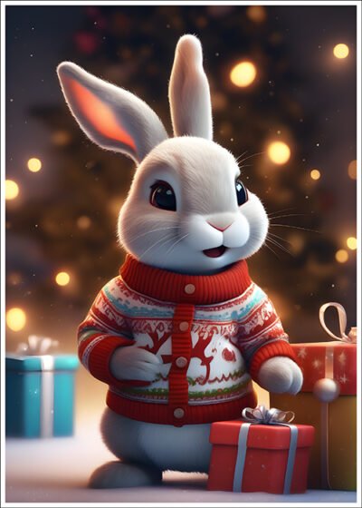 Plakat Świąteczny królik