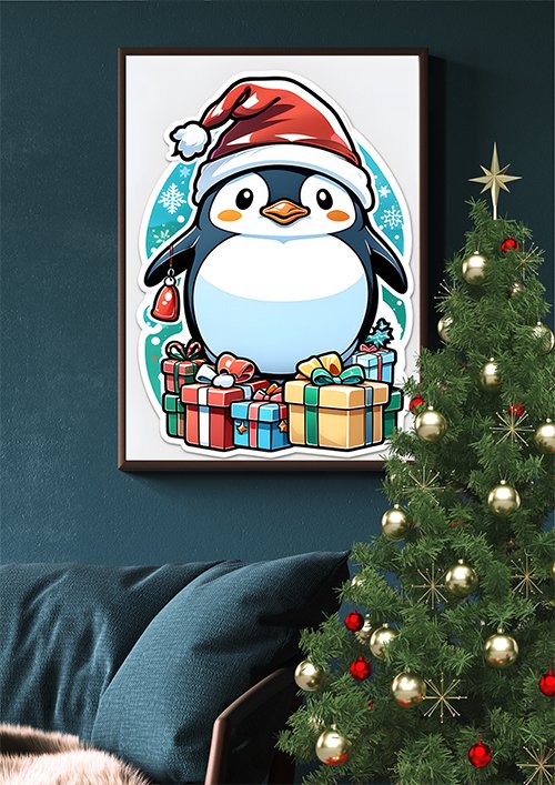 Plakat Świąteczny Pingwin Kompozycja
