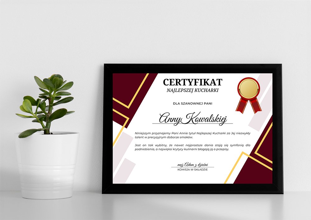 Certyfikat dla Kucharki Kompozycja