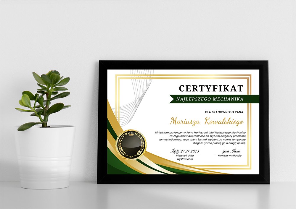 Certyfikat dla Mechanika kompozycja
