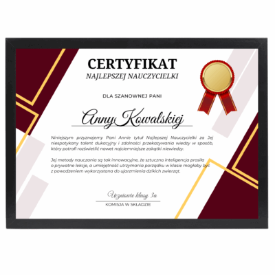 Certyfikat dla Nauczycielki