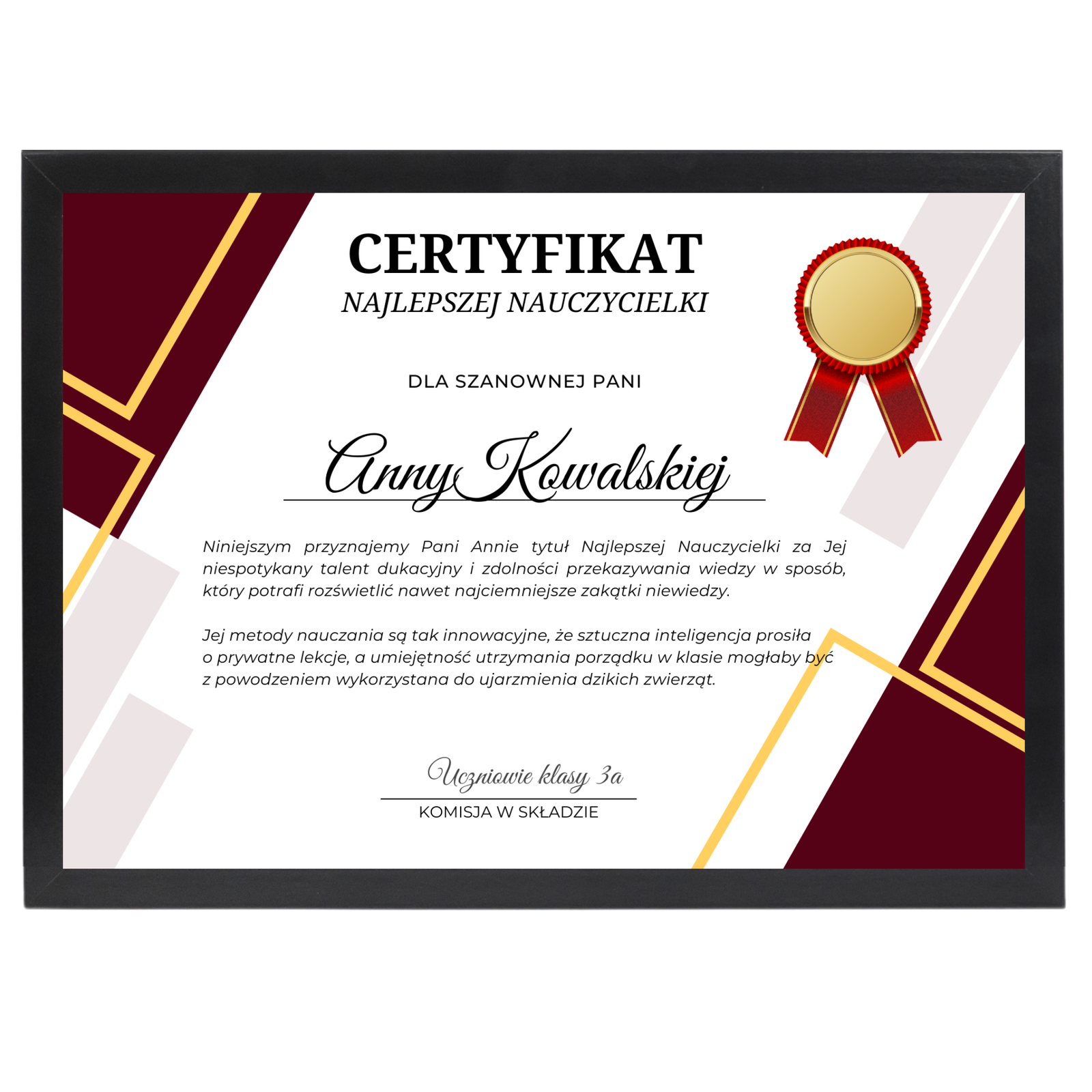 Certyfikat dla Nauczycielki