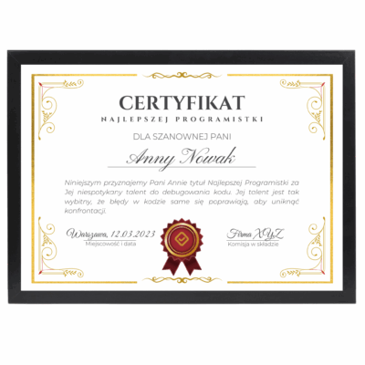 Certyfikat dla Programistki
