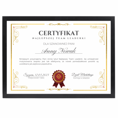Certyfikat dla Team Leaderki