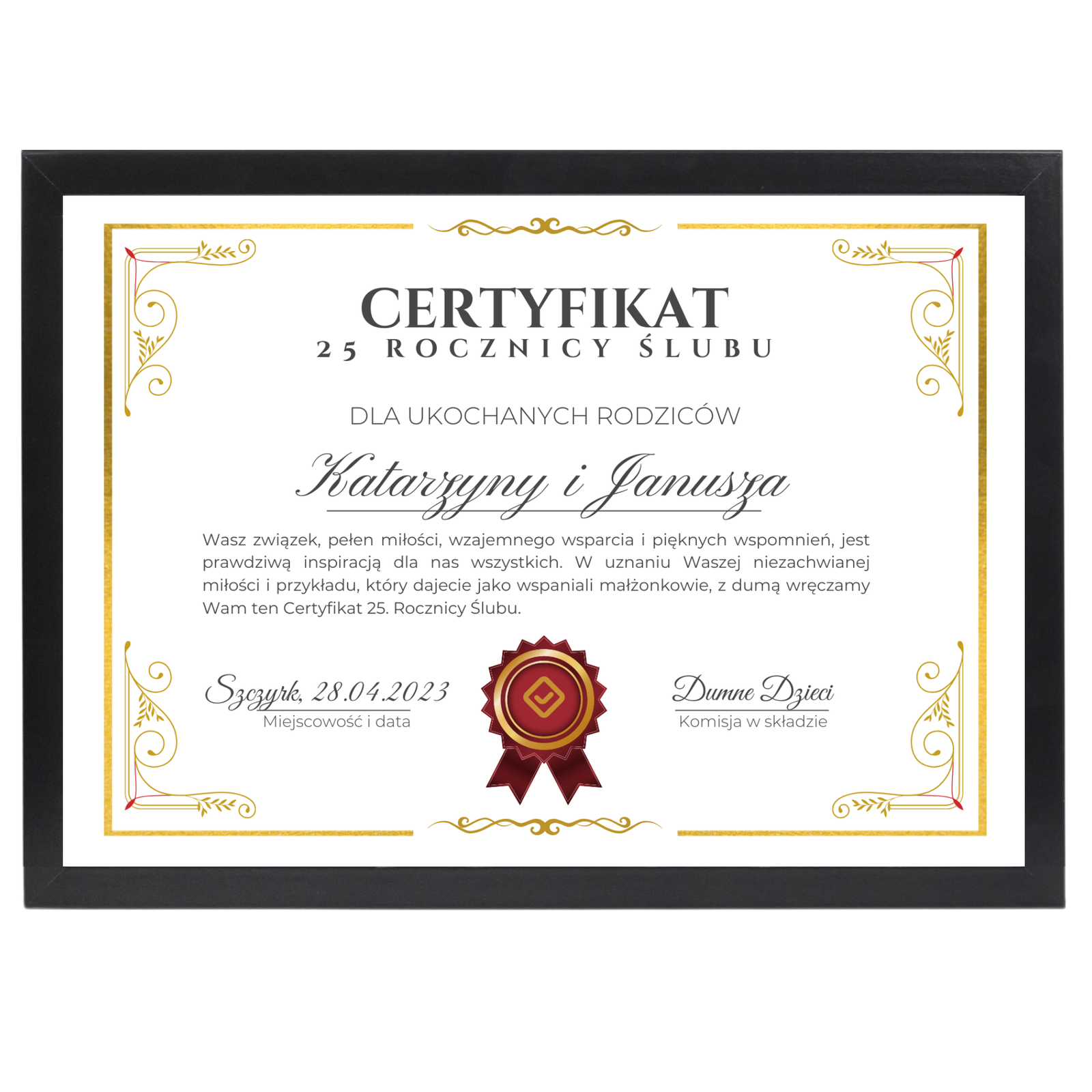 Certyfikat na 25 rocznicę ślubu