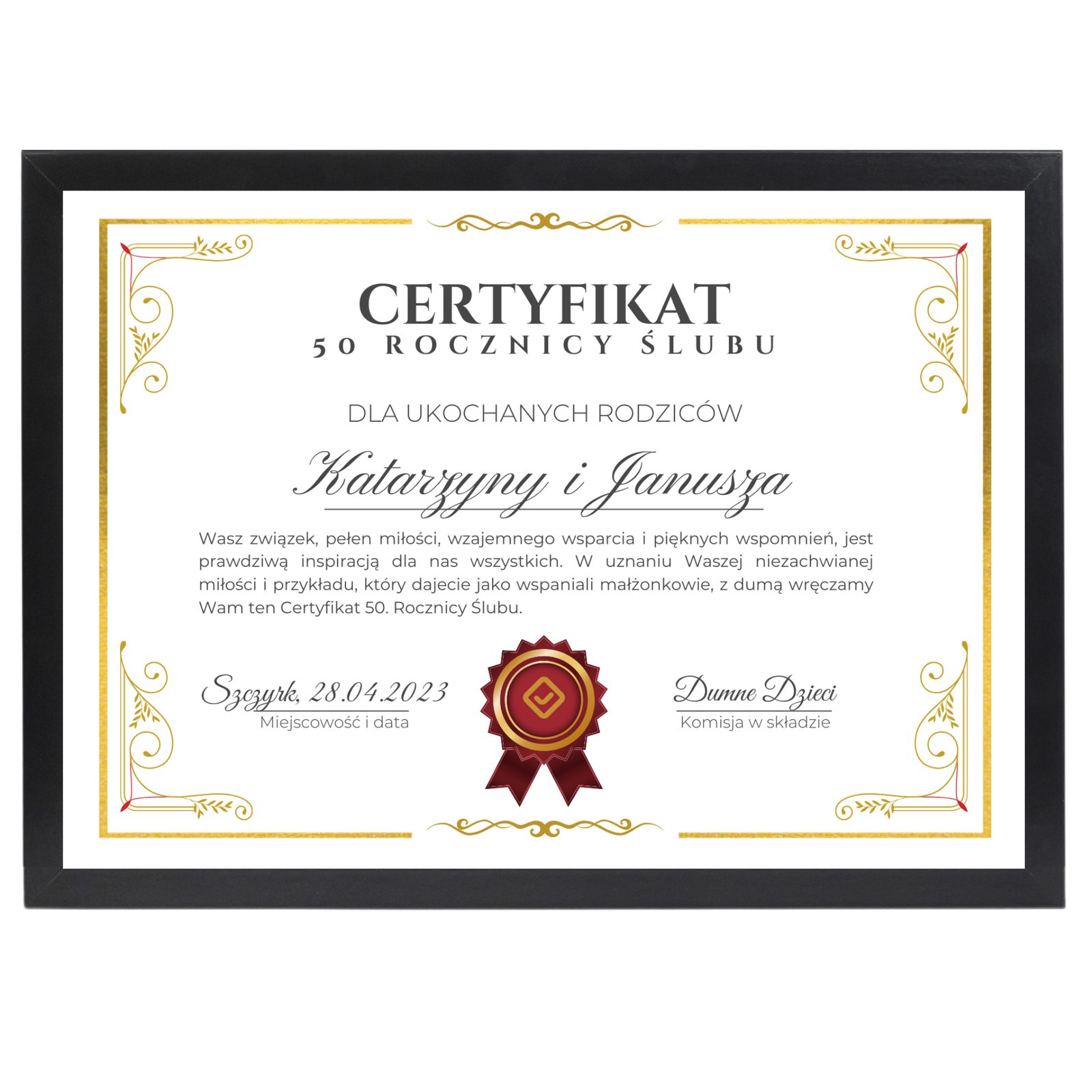 Certyfikat na 50 rocznicę ślubu
