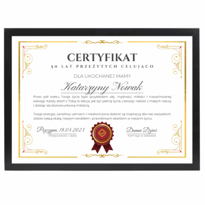 Certyfikat na 50 urodziny