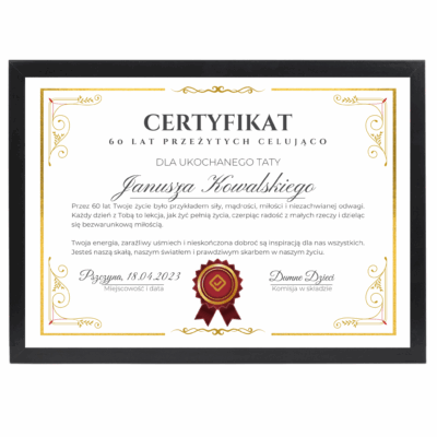 Certyfikat na 60 urodziny