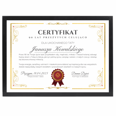 Certyfikat na 90 urodziny