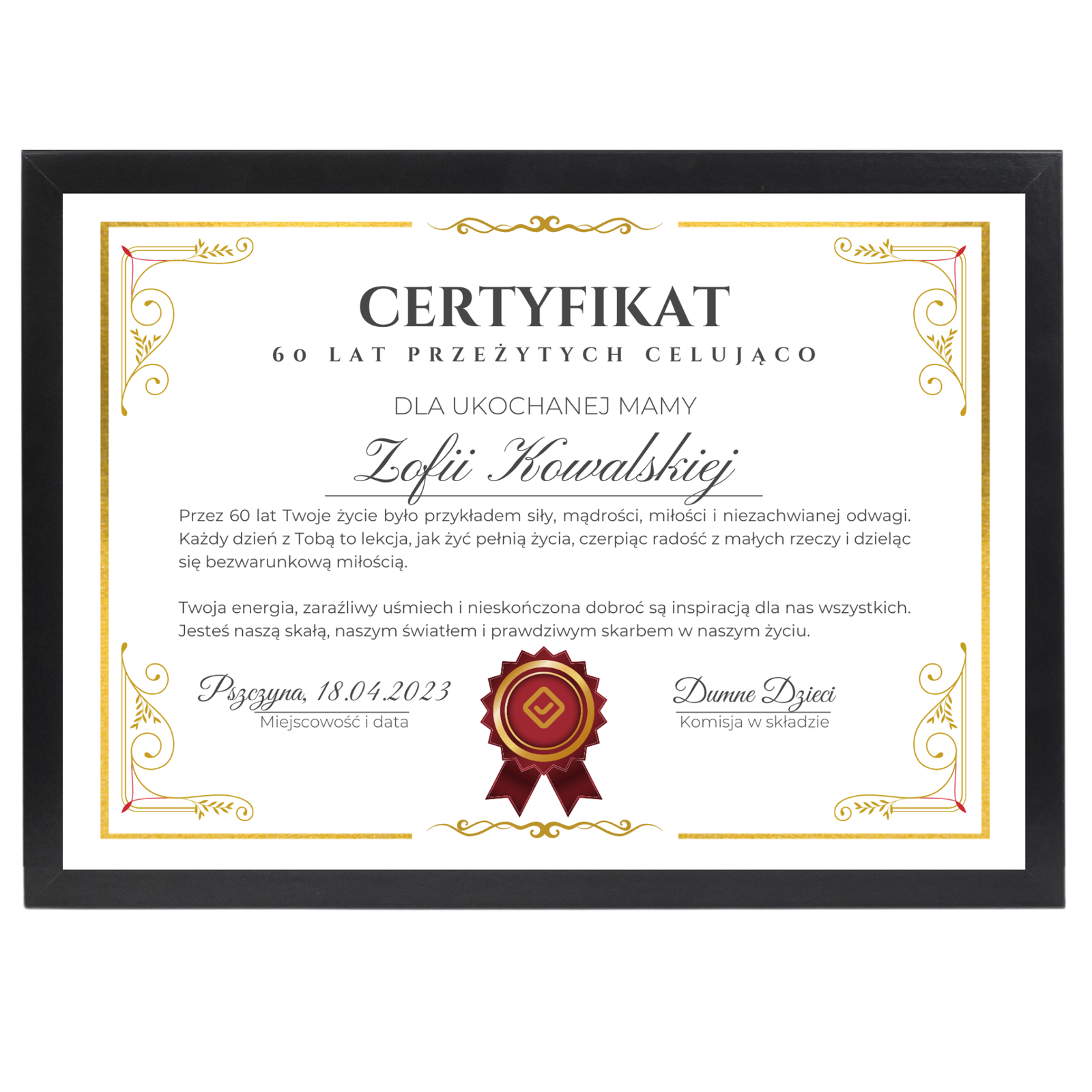 Certyfikat na prezent z własną treścią