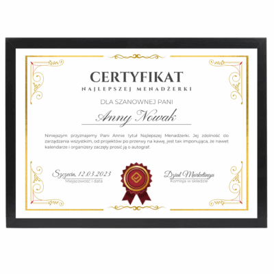 Certyfikat dla Menadżerki