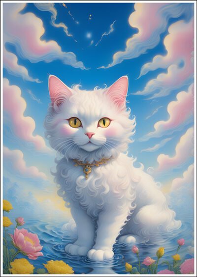 Plakat Biały słodki kotek