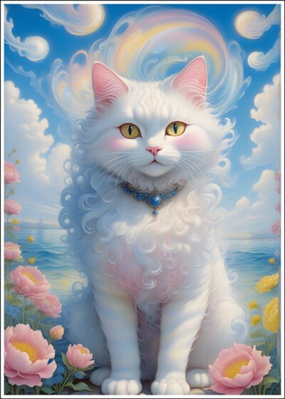 Plakat Biały słodki kotek 2