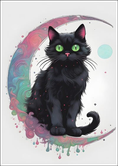 Plakat Czarny kotek na księżycu