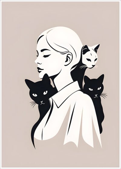 Plakat Kobieta z kotami 3