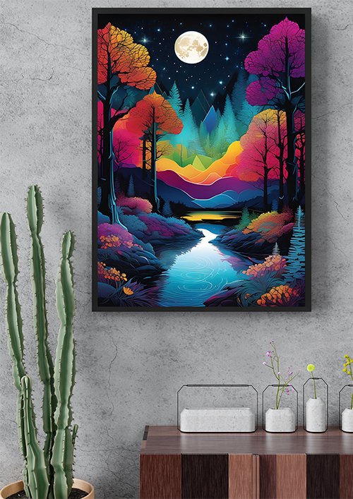 Plakat Magiczny las w nocy kompozycja