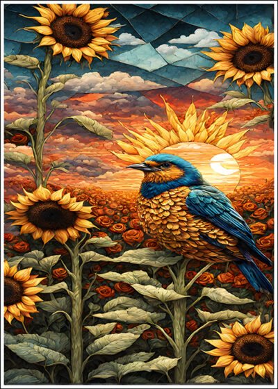 Plakat Ptak w słonecznikach