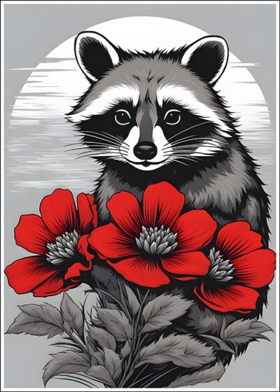 Plakat Szop z kwiatami