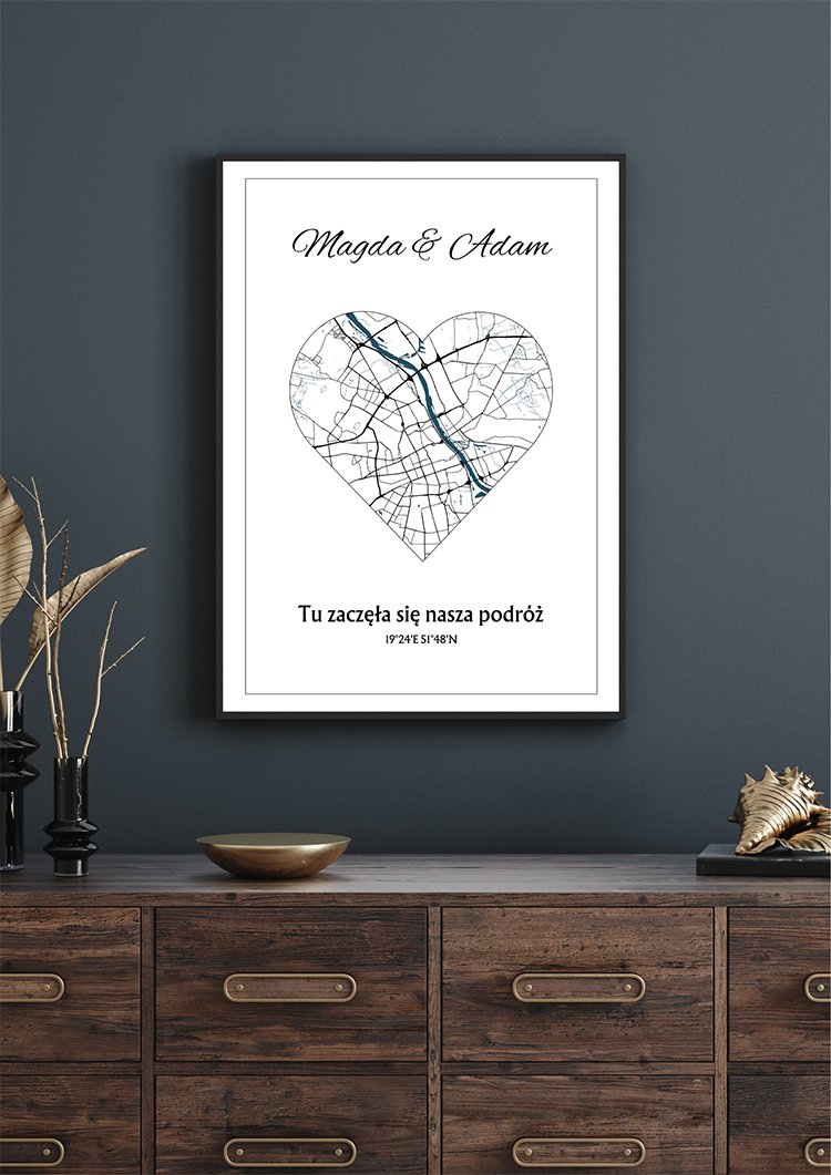 Plakat z Mapą dla Par: Tu zaczęła się nasza podróż Kompozycja3