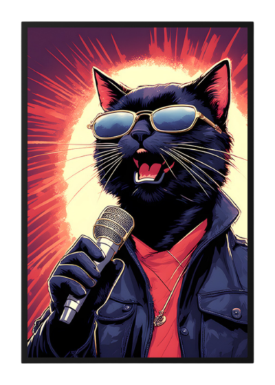 Plakat Kot z mikrofonem