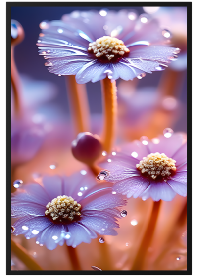 plakat_fioletowe_kwiaty_z_kropelkami_wody
