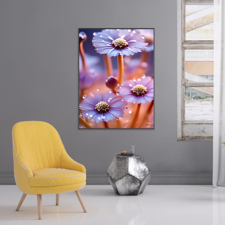 plakat_fioletowe_kwiaty_z_kropelkami_wody_kompozycja5