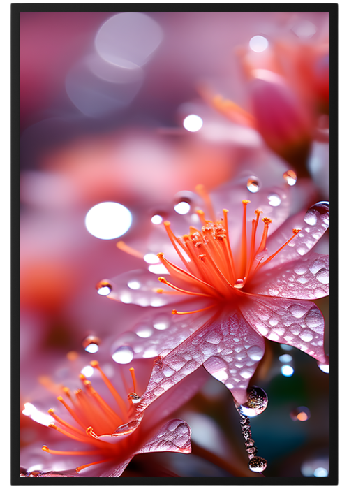 plakat_różowe_kwiaty_z_kroplami_deszczu2