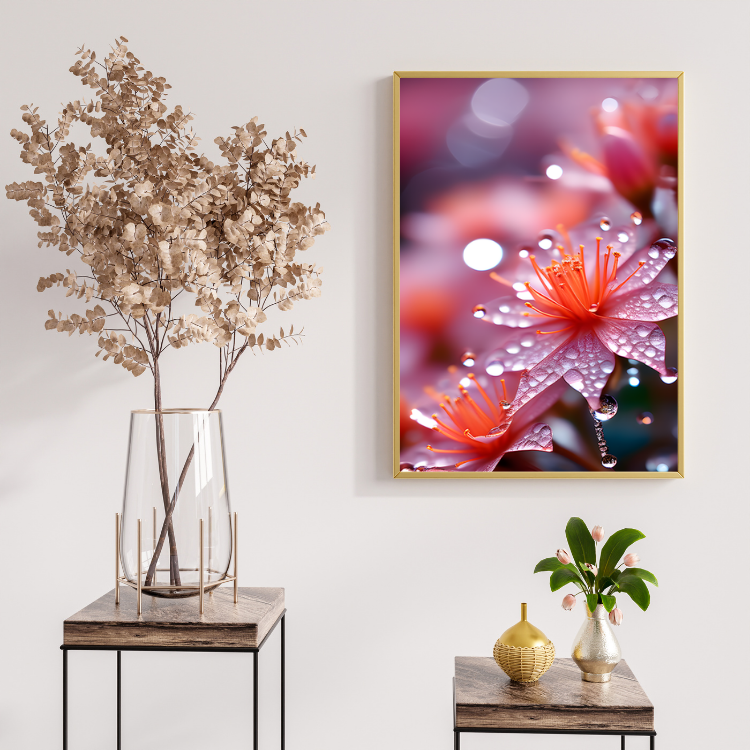 plakat_różowe_kwiaty_z_kroplami_deszczu_kompozycja2