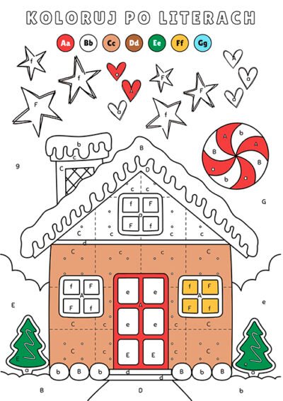 kolorowanki-xxl-pionowe - Kolorowanka-XXL-Koloruj-po-literach-świąteczny-domek
