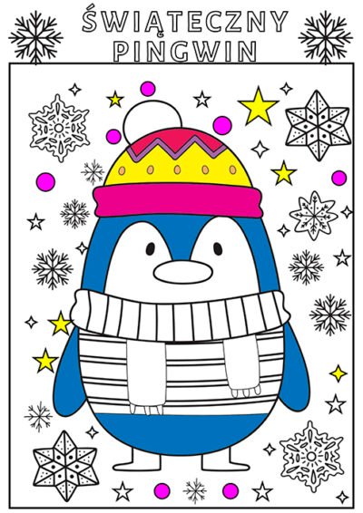 kolorowanki-xxl-pionowe - Kolorowanka-XXL-ŚWIĄTECZNY-Pingwin