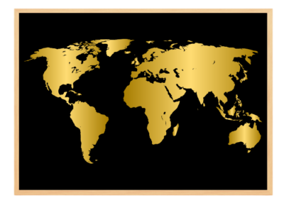 mapa świata czarna i złota