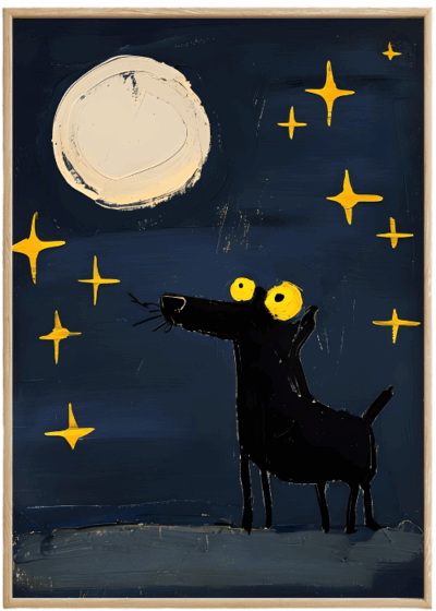 Plakat Czarny Pies I Księżyc