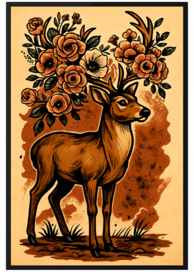Plakat Jeleń W Kwiatach